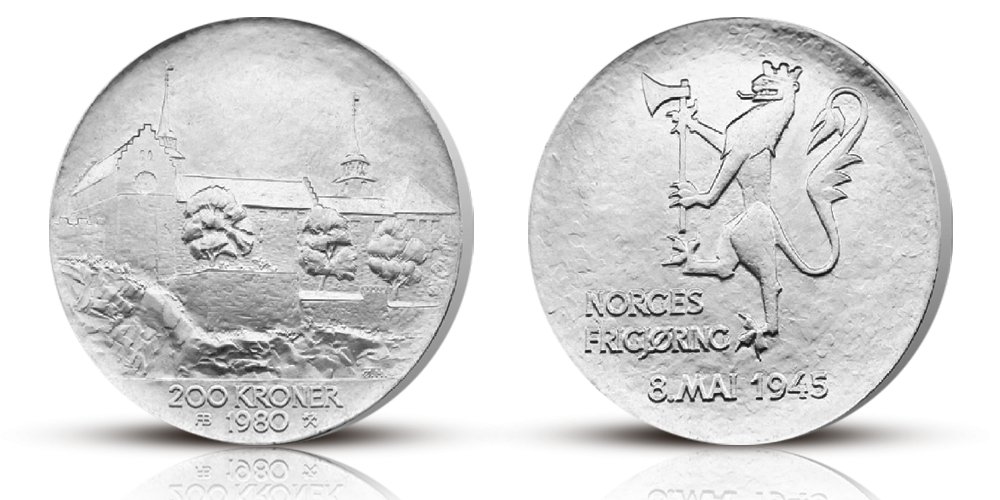 orsk minnemynt i sølv 200 kroner Frigjøringen 1980